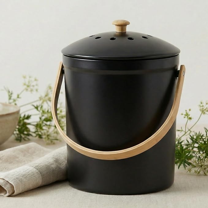 Beautiful Kitchen Compost Bin with Smell Proof Lid - Rust Proof and Odorless Compost Bucket for Your Countertop with No Smell Filters - Easy to Clean 1.1 Gallon Bin Looks Great On Any Kitchen Counter - Image 9