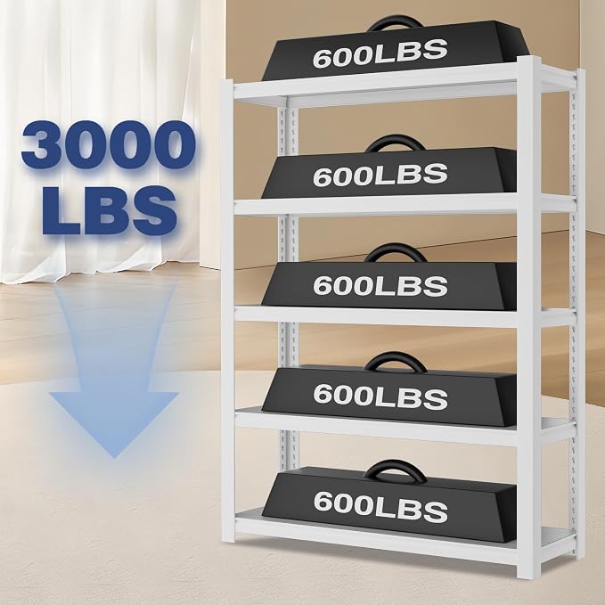 WORKPRO 3000lbs 5-Tier Shelving Unit, 72" H Adjustable Storage Shelves, Boltless Garage Shelving Unit for Garage, Kitchen, Durable Scratch-Resistant Panels, White - Image 4