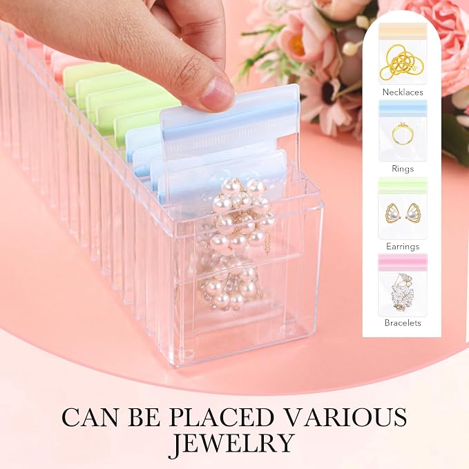 Kenning 42 Pcs Acrylic Jewelry Case Organizer, Clear Jewelry Organizers Holder with Portable Anti Tarnish Storage Bags for Rings, Earrings, Necklaces, Ideal Gifts for Women (Four Color Mixture) - Image 4
