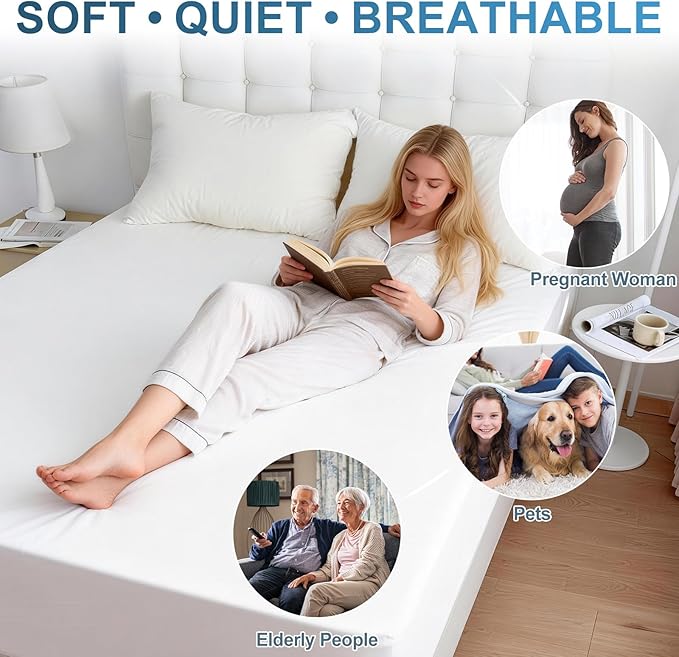 Waterproof Mattress Protector – Quiet TPU Protection, Soft Breathable Surface, Deep Pocket Secure Fit, Durable & Machine Washable Mattress Cover for Kids and Pets (White, King)