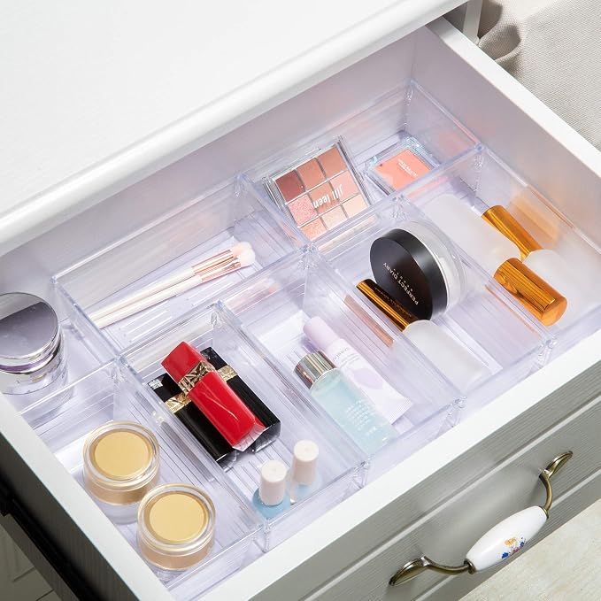 Backerysupply Clear Plastic Drawer Organizer Tray for Vanity Cabinet (6"×3"×2" Set of 8) Storage Tray for Makeup, Kitchen Jewelries and Gadgets - Image 3