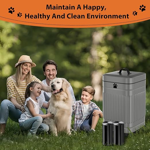Dog Poop Trash Can Outside, 5L/1.3Gal Metal Dog Waste Trash Can with Lid, Foot Pedal, Pet Waste Container with 40 Bags, Poop Bucket with Lid Soft Close for Pet, Grey - Image 7