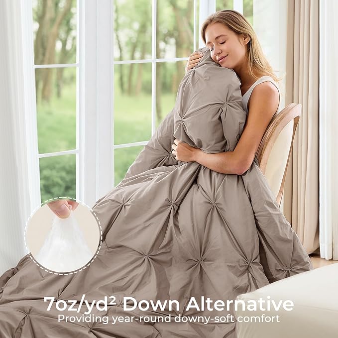 Sasttie Twin Comforter Set, 5-Piece Bed in a Bag, Pintuck Bedding Sets for All Season, Includes Comforter, Flat Sheet, Fitted Sheet, Pillowcase and Pillowsham, Dark Linen