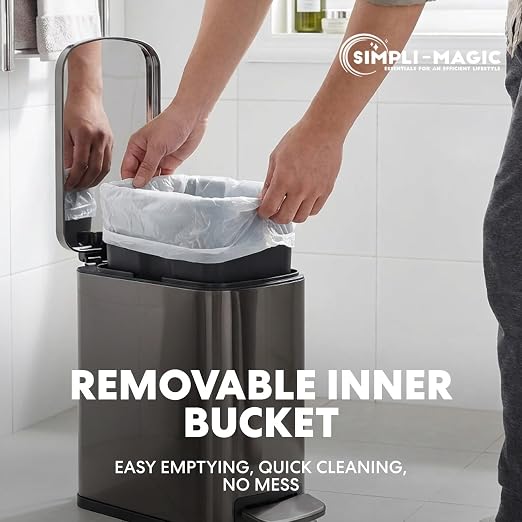 SIMPLI-Magic 6L/1.6G Stainless Steel Bathroom Trash Can with Hands-Free Foot Pedal, Quiet Soft-Close Lid, Compact Space-Saving Size - Image 6