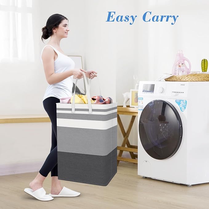 BlissTotes 3-Pack Laundry Basket, Freestanding＆Waterproof Laundry Hamper, Collapsible Tall Clothes Hamper with Easy Carry Handles for Clothes, Towels in the Family and Dorm,Gradient Grey,100L - Image 5