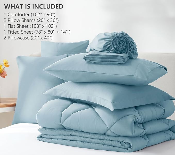 CozyLux King Size Comforter Set Light Blue - 7 Pieces Bed in a Bag King, Luxury Soft Bed Set for All Seasons, Bedding Set with Down Alternative Comforter, Sheets, Pillowcases & Shams