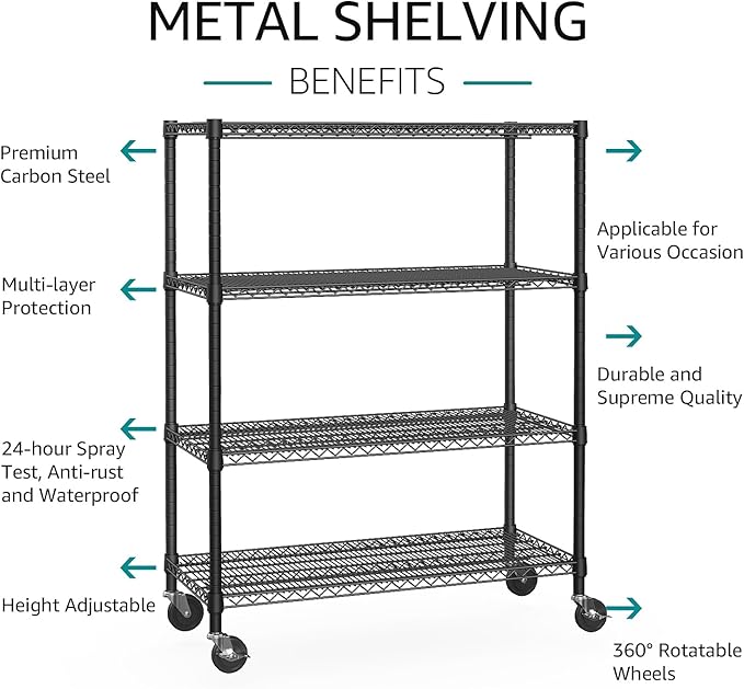 IZEUK Garage Shelving Wide Storage Shelves 4 Tier Metal Shelves 3200 LBS Heavy Duty Adjustable Utility Shelf Rack Black 23.6" D x 53.1" W x 73.6" H - Image 4