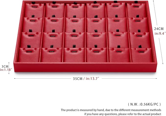 Oirlv Gorgeous Red Leather 24 Grid Jewelry Tray with Removable Inserts Jewelry Cards Stackable Necklace Trays Necklace Drawer Organizer - Image 9