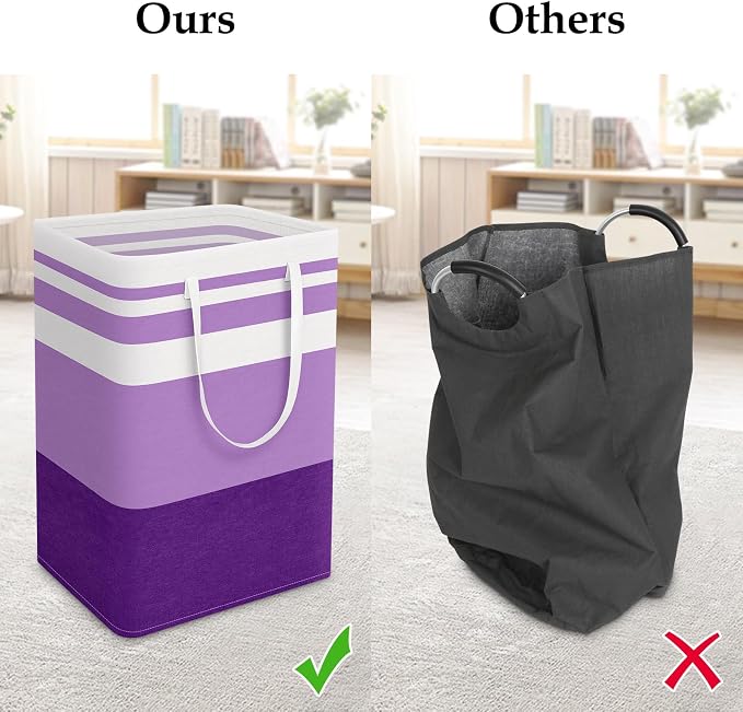 StorageRight Large Collapsible Laundry Basket Hamper with Easy Carry Handles，Freestanding Clothes Hampers for Laundry, Bedroom, Dorm, Towels, Toys, 75L, Purple - Image 5