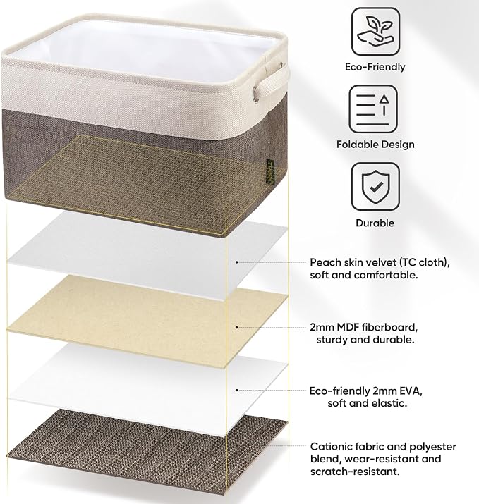 BALEINE 3 Pack Fabric Closet Storage Bins for Shelves, Linen Closet Organizers and Storage, Decorative Baskets for Organizing, Shelf, Clothes, Home, Office (Brown, 15"x11"x9.5") - Image 6