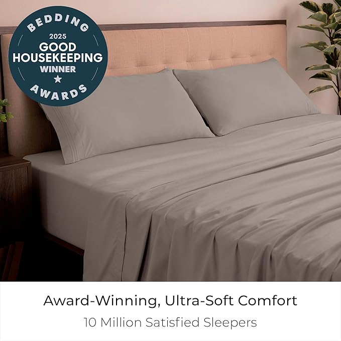Mellanni King Sheets Set - 4 PC Iconic Collection Bedding - Hotel Luxury, Extra Soft, Cooling Bed Sheets - Wrinkle, Fade, Stain Resistant (King, Tan)