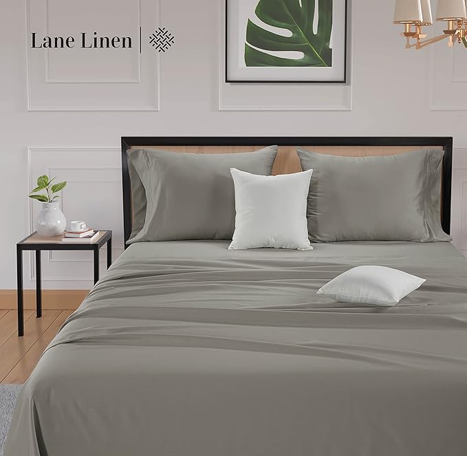 LANE LINEN Split King Sheet Sets for Adjustable Beds - 5 PCs, 600 Thread Count Split King Sheets Set - Sateen Weave King Split Sheets for Adjustable Bed Luxury Hotel Thick Bedding - Silver