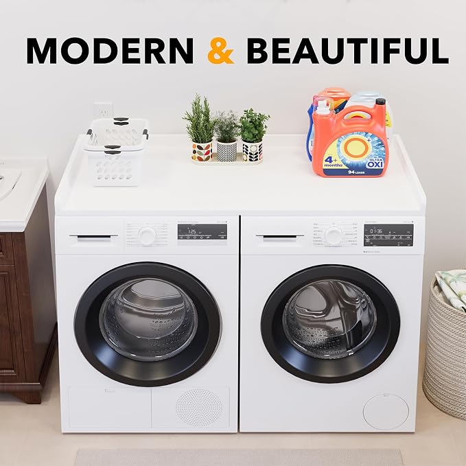 SpaceAid Washer Dryer Countertop, Laundry Wood Shelf Topper with Edge, 54" Width x 27.5" Depth Cover Guard Organizer for Washer and Dryer Laundry Hamper Counter Storage Organization (White) - Image 6