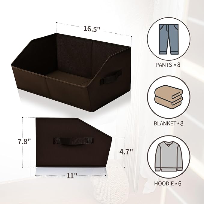 Homsorout Closet Baskets for Shelves Trapezoid - Decorative Storage Baskets with Handle, Closet Bins for Organization, Shelf Storage Bins for Clothes, Books, Home, Office, 8 Pack, Brown - Image 2