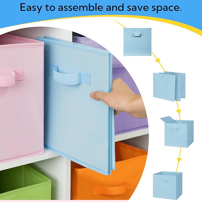 Cupic Cupid 13 Inch Storage Cube, Fabric Cube Storage Bin with Handles, Storage Cube Organizer for Clothes and Toys, Collapsible Cube Bins for Closet, Shelves, Nursery, 6-Pack, Pastel Colors - Image 8