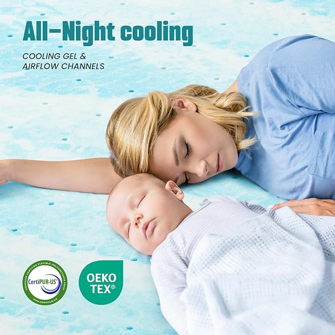 Mattress Toppers Memory Foam Cooling Gel Infused for Enhanced Comfort, CertiPUR-US Certified Breathable Bed Topper Pad with Support for Sleeper Sofa Couch RV Camper, King, 3 Inch