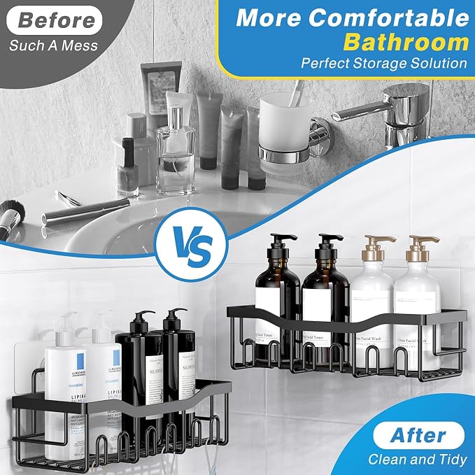 EUDELE Adhesive Shower Caddy, 5 Pack Rustproof Stainless Steel Bath Organizers With Large Capacity, No Drilling Shelves for Bathroom Storage & Home Decor - Image 3