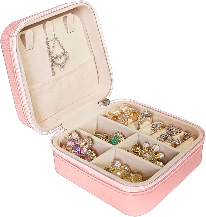 Small Travel Jewelry Box, Portable Mini Jewelry Leather Box Jewelry Ring Organizer Case Storage Holder Gift Boxes for Girls Women, Pink by Jemjosh