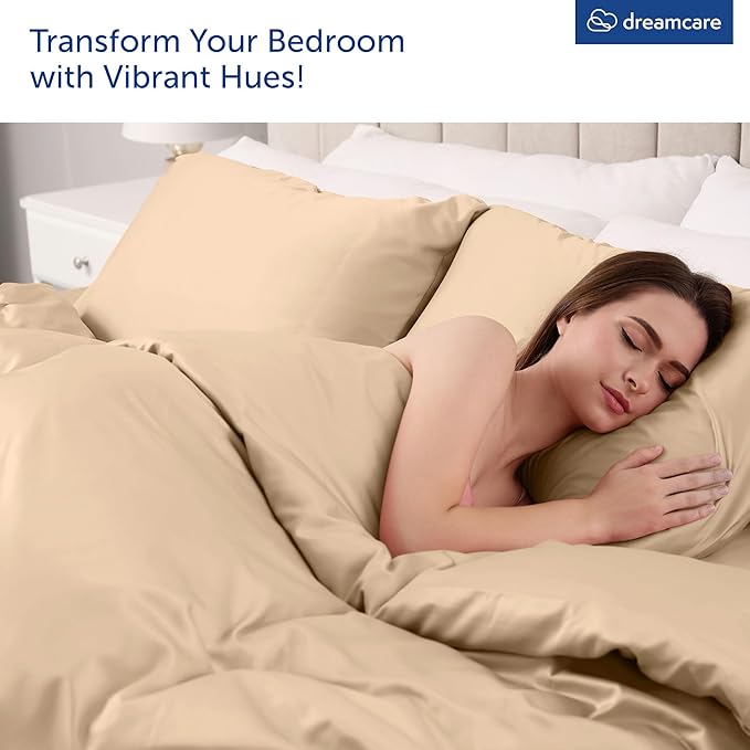 DREAMCARE King Size Sheets Set - 6 pcs Breathable Cooling Bed Sheets - up to 21" Extra Deep Pocket King Sheet Set with Side Pockets - Extra Soft 100% Brushed Hypoallergenic Hotel Luxury Bedding, Wheat