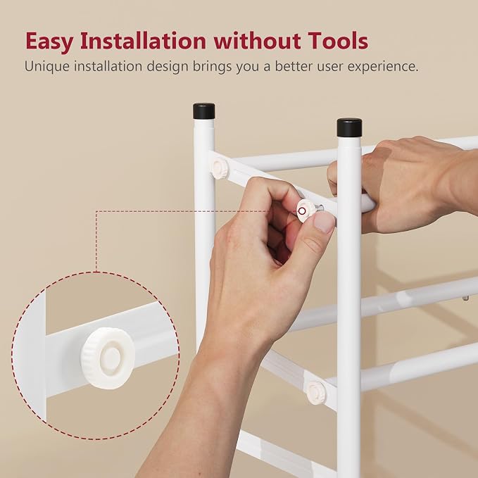 Tajsoon Expandable Shoe Rack for Closet 3 Tier, 28“-41“Adjustable & Stackable Shoe Shelf Storage, Metal Shoe Rack Organizer for Front Door Entrance, Closet, Garage, Entryway, White - Image 4