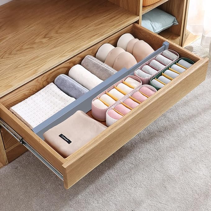 ANTOWIN Bamboo Drawer Dividers Organizers, Expandable Drawer Separators Splitter,17-22 inches Long Adjustable Spring-loaded Organizer for Large Utensil, Clothes, Tools Drawers (Grey) - Image 7
