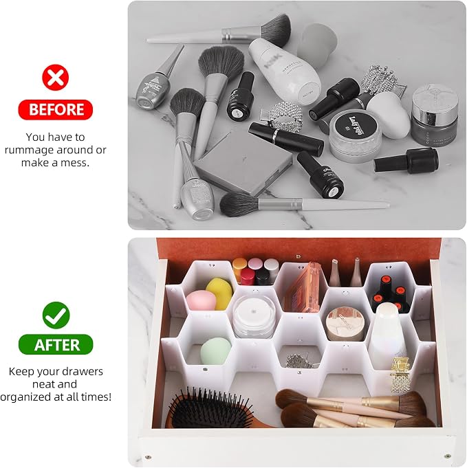 Ohlove 32Pcs Honeycomb Drawer Organizer Divider for Underwear Socks Bras Ties Belts Scarves (112 Slots) - Image 4