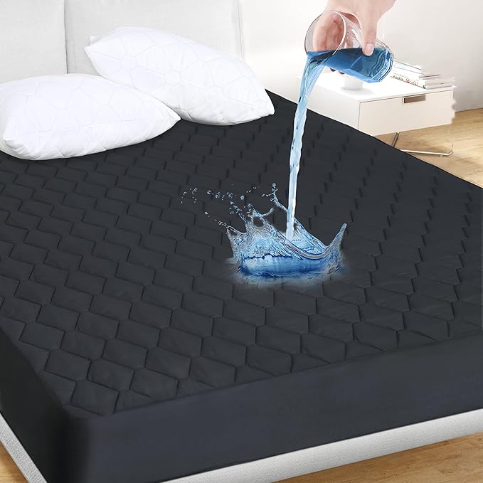 Full Quilted Fitted Waterproof Mattress Pad, Breathable Premium Soft Filling Mattress Protector, 8-21 Inches Deep Pocket Noiseless Mattress Cover (Grey)