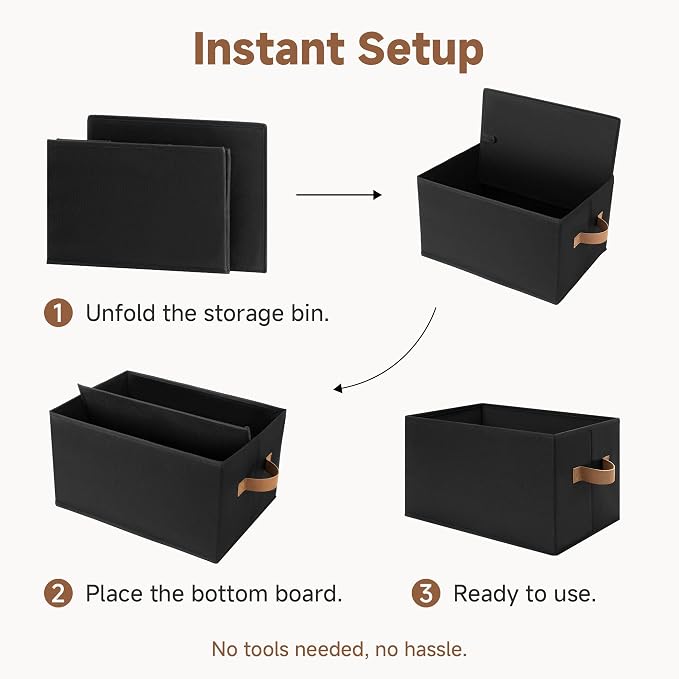StorageWorks Storage Bins for Shelves, Closet Organizers and Storage Baskets, Fabric Clothes Organizer, Foldable Laundry Baskets, Black, 3-Pack, Large - Image 8