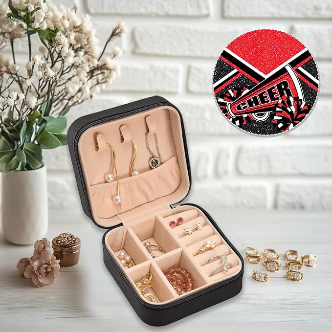 Cheerleader Jewelry Case, Mini Travel Box for Women, Cheer Team Gifts for Girls (Red) - Image 3