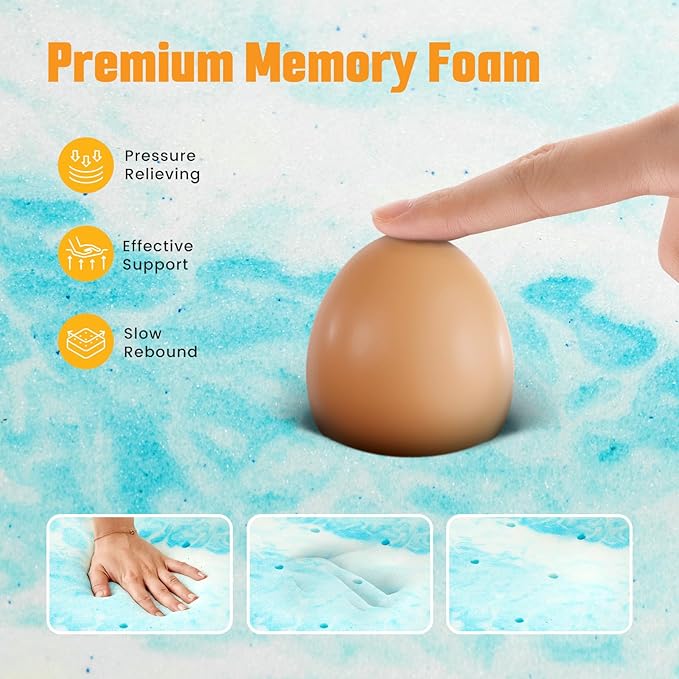 Topper 2 Inch Memory Foam Mattress Topper, Cooling Gel Foam Mattress Topper for Pressure Relief, Ventilated Design Bed Topper in a Box