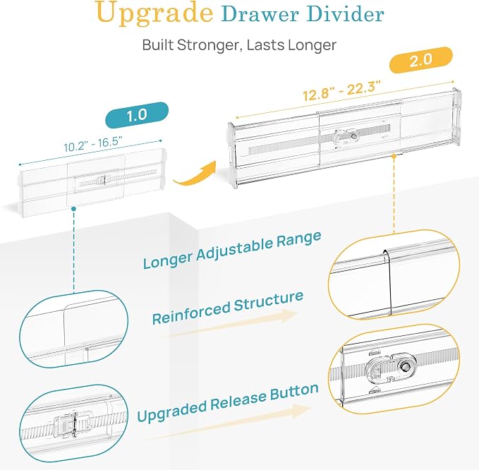 Vtopmart 12 Pack 4" Regular Upgrade Drawer Dividers for Clothes, 12.8"-22.3" Expandable Dresser Drawer Organizer, Clear Plastic Separators for Dresser, Baby Clothing, Underwear, Cosmetic, Toiletries - Image 7