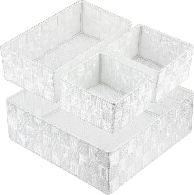 Posprica Woven Storage Box Cube Basket Bin Container Tote Organizer Divider for Drawer,Closet,Shelf, Dresser (White) by Posprica
