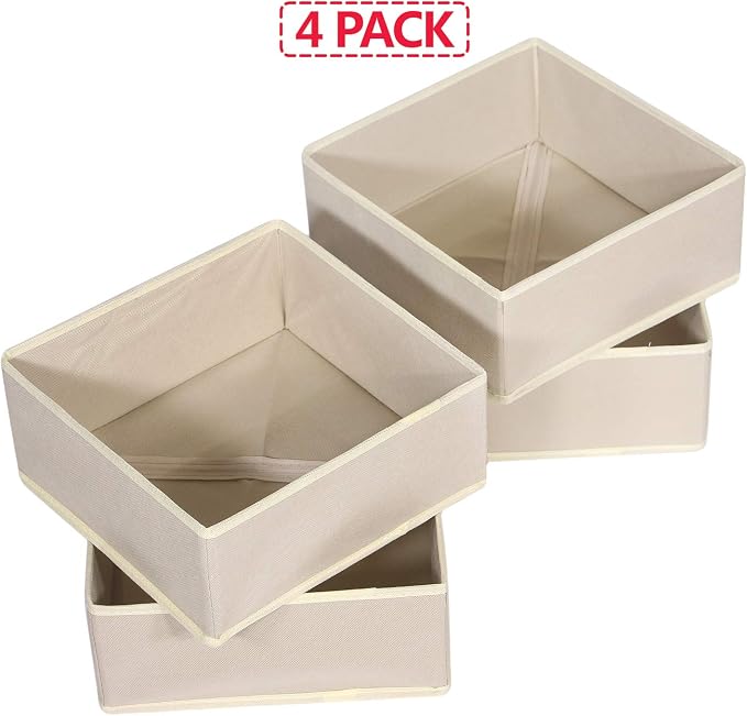 DIOMMELL 4 Pack Foldable Cloth Storage Box Closet Dresser Drawer Organizer Fabric Baskets Bins Containers Divider for Clothes Underwear Bras Socks Clothing,Beige 400 - Image 6