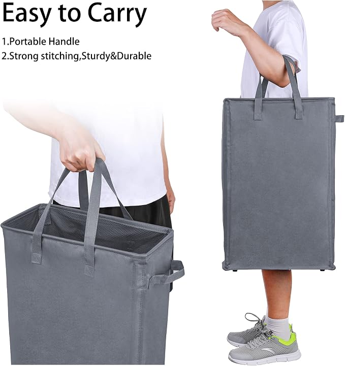 Odonata Slim Laundry Hamper Handles Collapsible Laundry Basket Thin Dirty Clothes Basket Narrow Laundry Bag Foldable Dirty Hamper 45L (Dark Grey) - Image 6