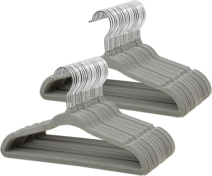 ManGotree 11" Baby Velvet Hangers, Non-Slip Infant Coat Hangers, Ultra-Thin Toddler Felt Hanger with 360° Swivel Hook, Space Saving Children's Hanger for Kids Clothes, 48 Pack (Grey) by ManGotree