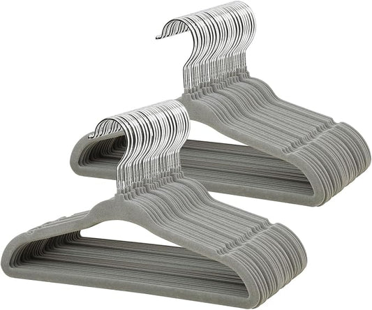 ManGotree 11" Baby Velvet Hangers, Non-Slip Infant Coat Hangers, Ultra-Thin Toddler Felt Hanger with 360° Swivel Hook, Space Saving Children's Hanger for Kids Clothes, 48 Pack (Grey) by ManGotree
