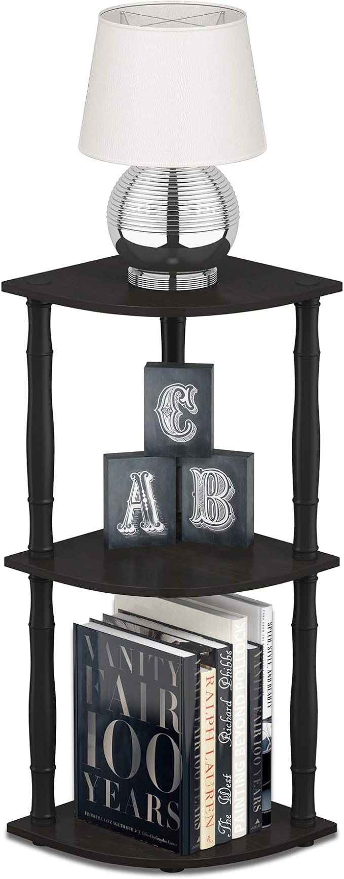 Furinno Turn-N-Tube 3-Tier Corner Display Rack Multipurpose Shelving Unit with Classic Tube, Espresso/Black by Furinno-FitsYourSpaceFitsYourBudget