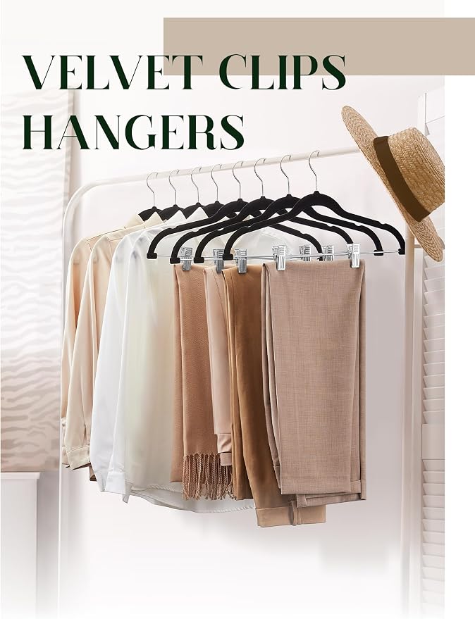 Cozymood Velvet Pant Hangers 36 Packs Ultra Thin Hangers with Clips Non Slip Velvet Skirt Hanger Space Saving Clothes Hanger with Clips for Pants, Skirts, Jeans, Shorts (Black) - Image 5