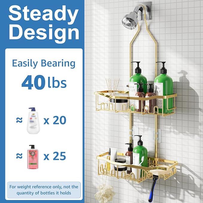 Shower Caddy, Extended Length Shower Organizer with Hooks, Rustproof Shampoo Soap Holder, Large Hanging Bathroom Caddy - Image 3