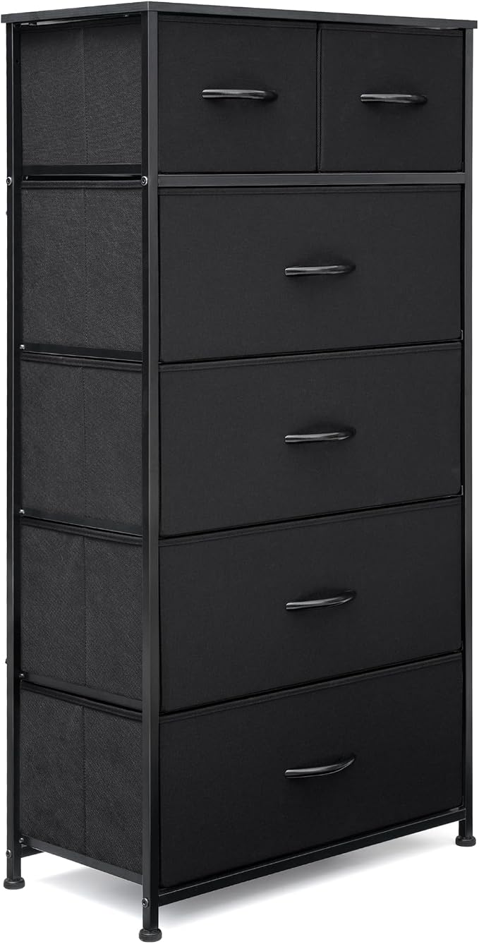 Fabric Dresser for Bedroom, Tall Skinny Dresser with 6 Drawers, Storage Organizer Tower, Steel Frame Wooden Top for Closet, Living Room, Hallway, Nursery(Black) - Image 9