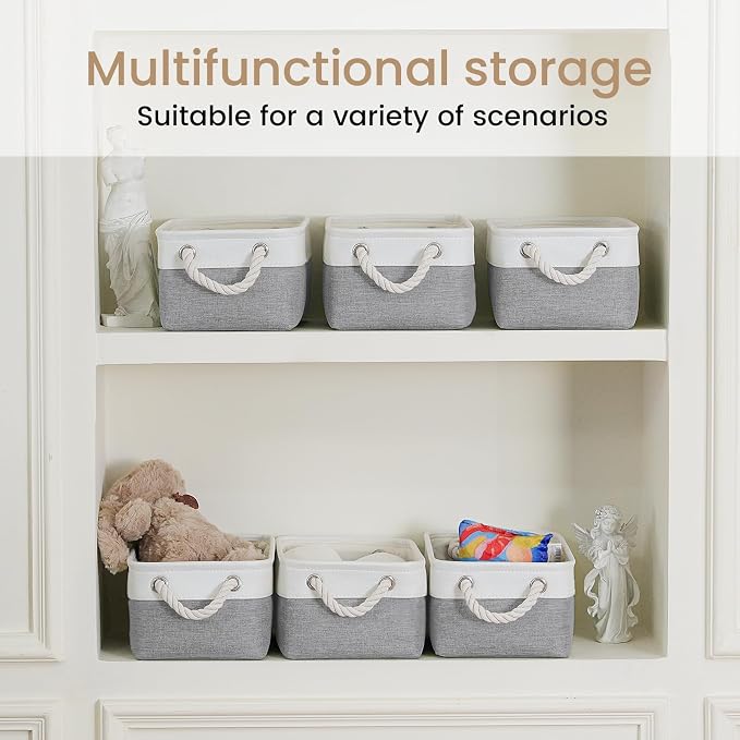 Storage Baskets for Shelves 11.8x7.9x5.2 Inch, Foldable Fabric Storage Bins with Handles, Small Storage Baskets for Organizing Closet, Office, Home Organization (1-Pack, White&Gray) - Image 6