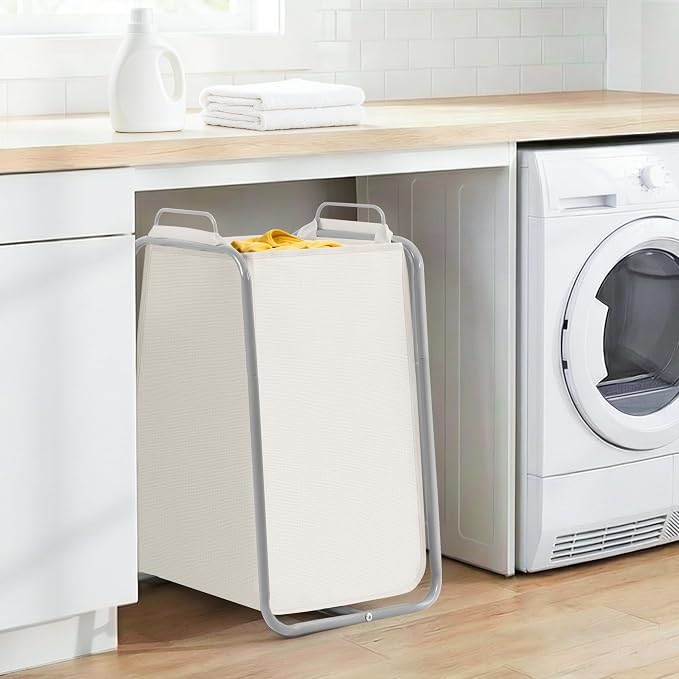 STORAGE MANIAC Metal Rack Laundry Hamper, 85L Large Laundry Basket with Convenient Handle, Freestanding Dirty Clothes Hamper for for Dorm, College, Small Space, Closet, Bedroom, Beige - Image 2