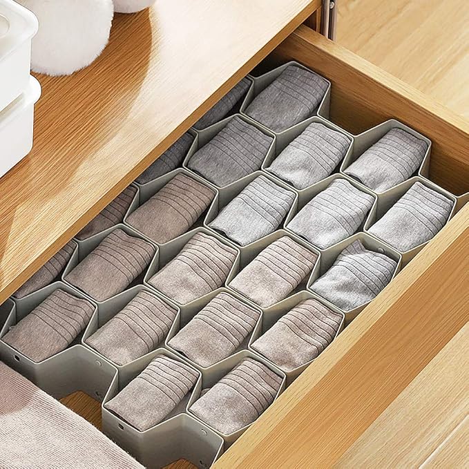 Poeland Drawer Divider Organizer Adjustable DIY Grid Honeycomb Drawer Divider for Underwear Belt Scarf Socks Gray - Image 3
