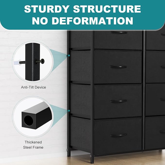 OLIXIS 8 Drawer Storage Dresser with Wood Top - Wide Fabric Chest Organizer for Bedroom, Closet, Living Room,Tower Cabinet, TV Stand, Hallway Entryway Furniture,Black - Image 8
