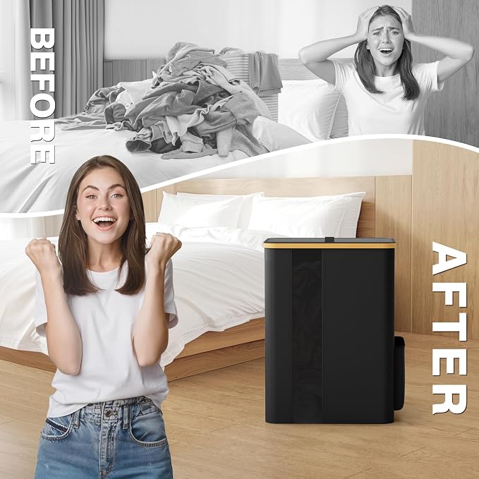 BlissTotes Laundry Basket with Lid, 80L Clothes Laundry Hamper with Handles and Removable Laundry Bag, Breathable Design Hamper with Lid for Bedroom, Bathroom, Dorm, Laundry Room - Black - Image 6