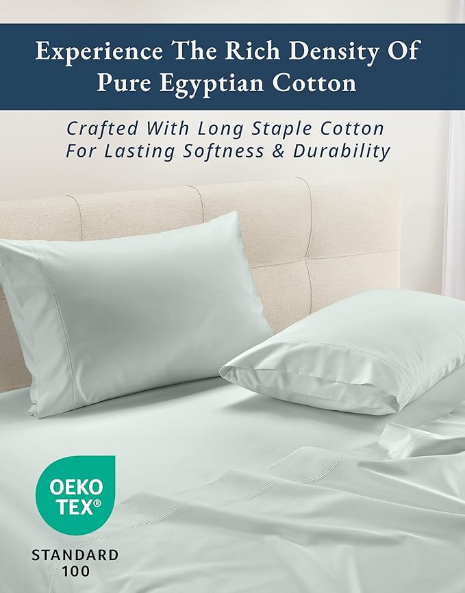 LANE LINEN 100% Egyptian Cotton Ultra Soft Queen Size Sheets Set, Mercerized Silky Sateen Weave, Fully Elasticized Fitted Sheet with French Seam, Hotel Quality Thick Luxury Bed Sheets – Murmur
