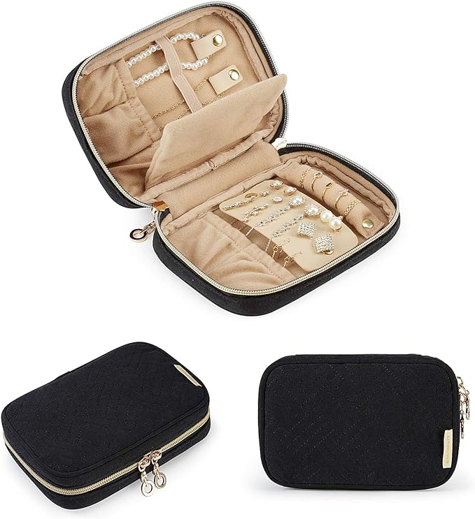 BAGSMART Travel Jewelry Organizer Case Small Jewelry Roll for Journey-Rings, Necklaces, Earrings, Bracelets, Black by BAGSMART