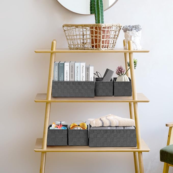 Posprica Woven Storage Baskets for Organizing 6 Pack, Large&Small Storage Cube Bins Set for Bathroom, Storage Boxes Container for Drawer, Closet, Shelf, Dresser, Dark Grey - Image 5