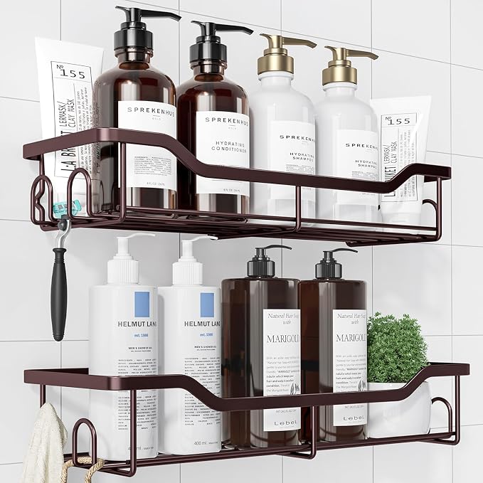 Kitsure Shower Caddy Large - Adhesive Shower Organizer, Stainless Steel Shelf for Inside Shower, No Drill Bathroom Organizers and Storage, Home Decor Accessories, 2 Pack, Brown by Kitsure