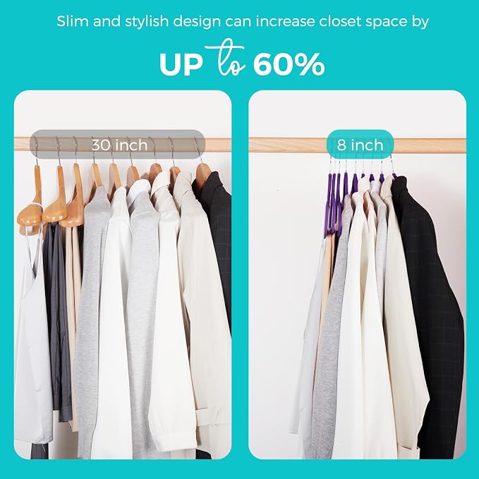 HOUSE DAY Premium Velvet Hangers 50 Pack, Non-Slip Flocked Felt Hangers, Sturdy Clothes Hanger with 360° Rotatable Hook, Heavy Duty Durable Slim Coat Hanger for Closet Space Saving (Noble-Purple) - Image 4